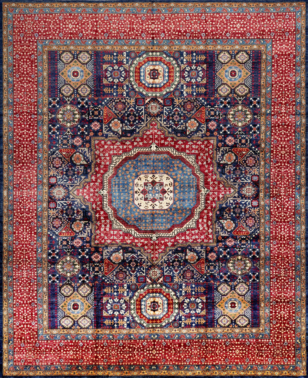 12x15 Ft Red & Blue Mamluk Rug - Handmade Afghan Oriental Rug - Oversize
