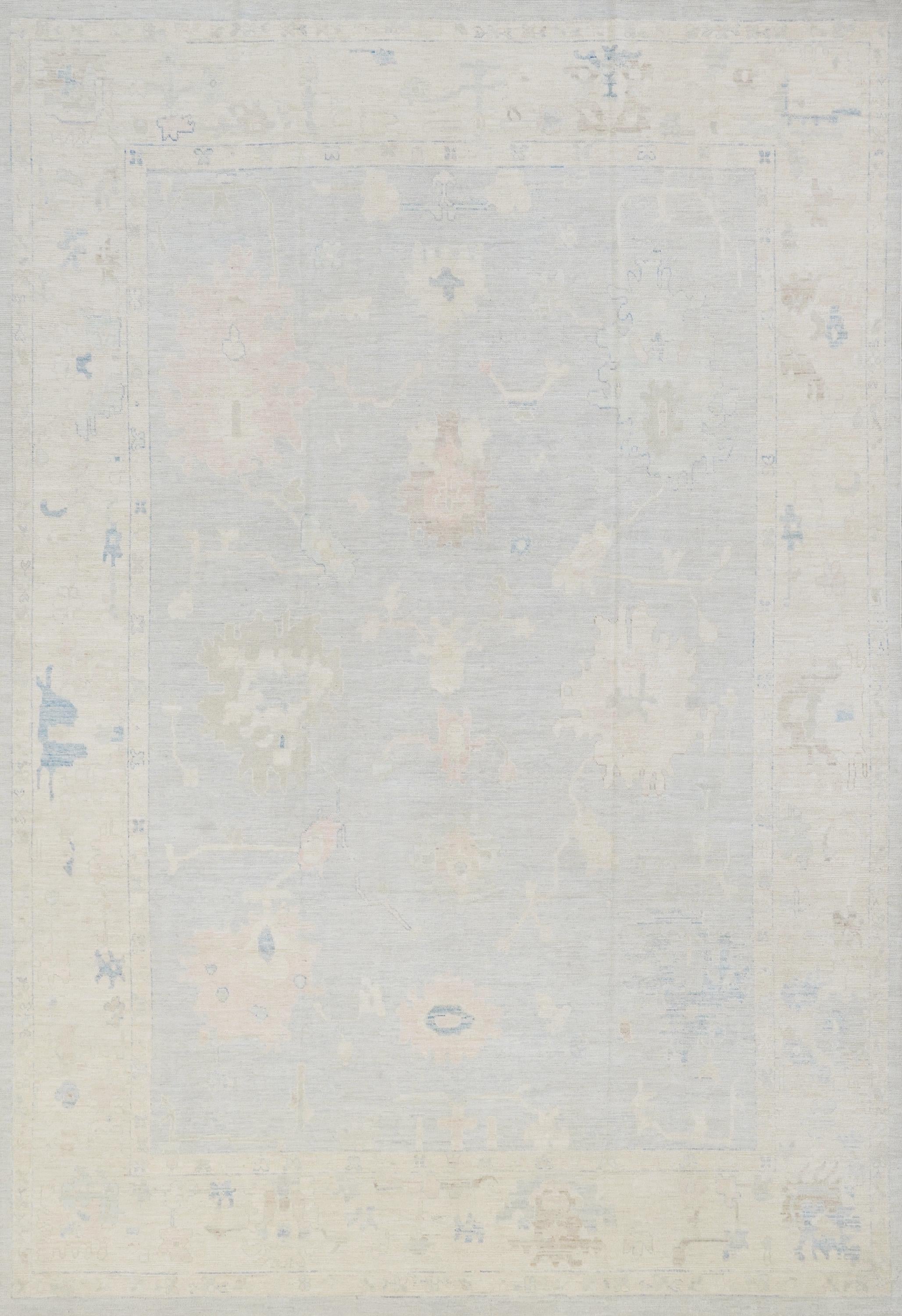10x14 Ft Muted Blue Ushak Rug - Hand Knotted Wool Area Rug