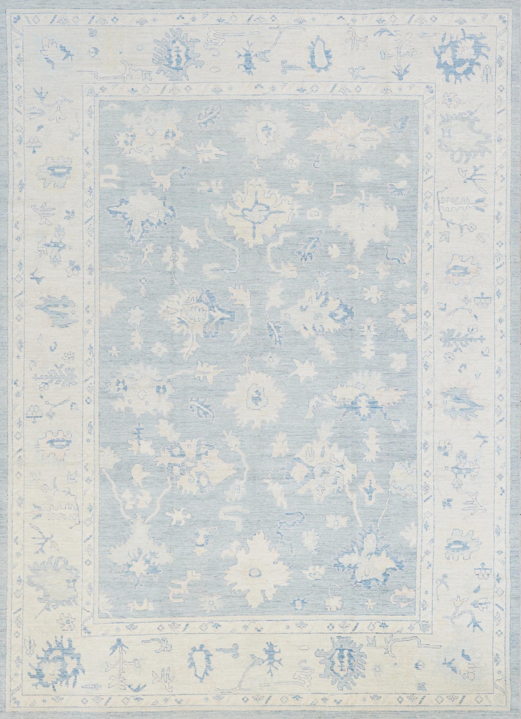 10x14 Ft Muted Blue Ushak Rug - Hand Knotted Wool Area Rug -  Floral Design