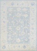10x14 Ft Muted Blue Ushak Rug - Hand Knotted Wool Area Rug -  Floral Design