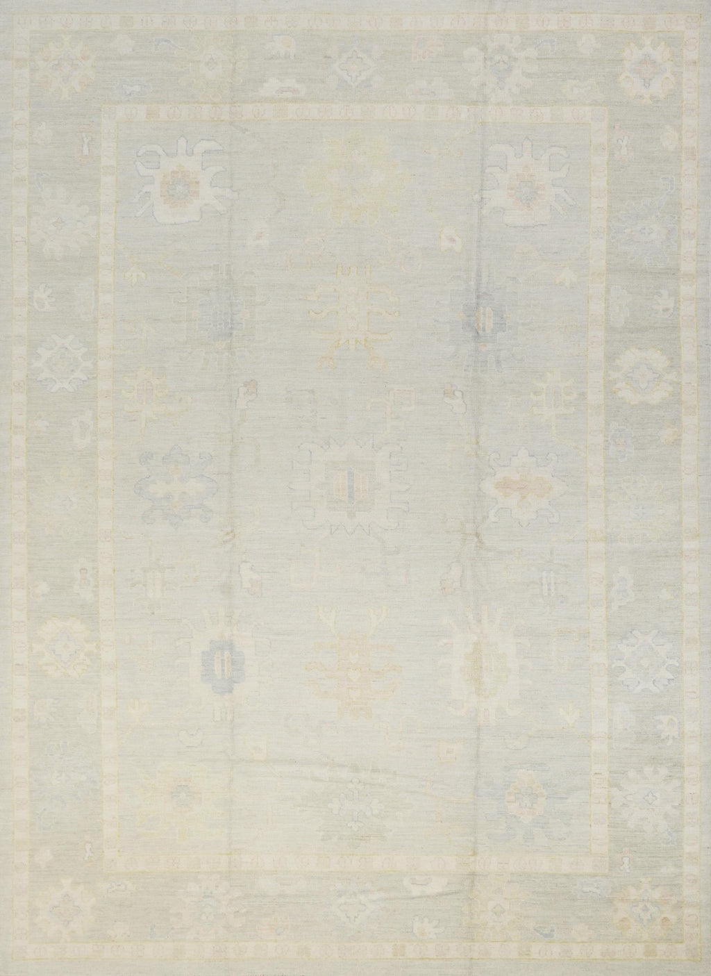 10x14 Ft Muted Green Ushak Rug - Hand Knotted Afghan Rug - Turkish Floral Design