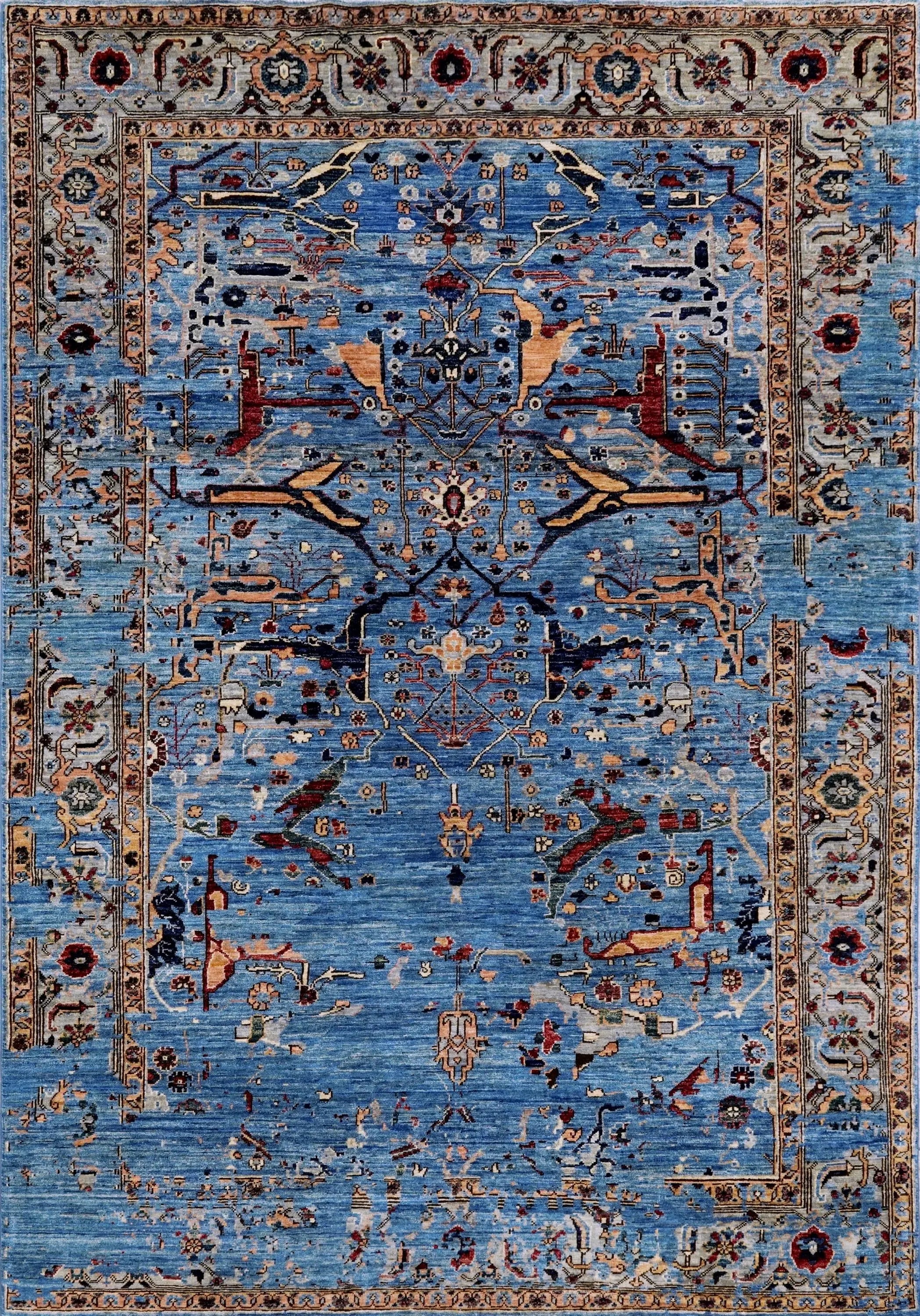 6x9 Ft Blue Serapi Rug - Traditional Wool Rug - Broken Design