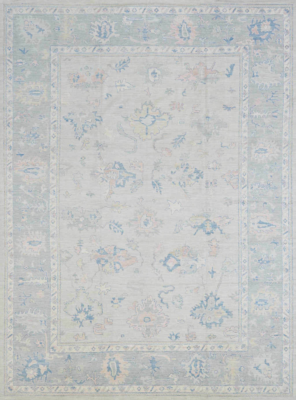 10x14 Ft Muted Blue & Orange Oushak Rug - Hand Knotted Afghan Rug - Turkish Floral Design