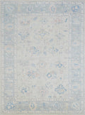 10x14 Ft Muted Blue & Orange Oushak Rug - Hand Knotted Afghan Rug - Turkish Floral Design