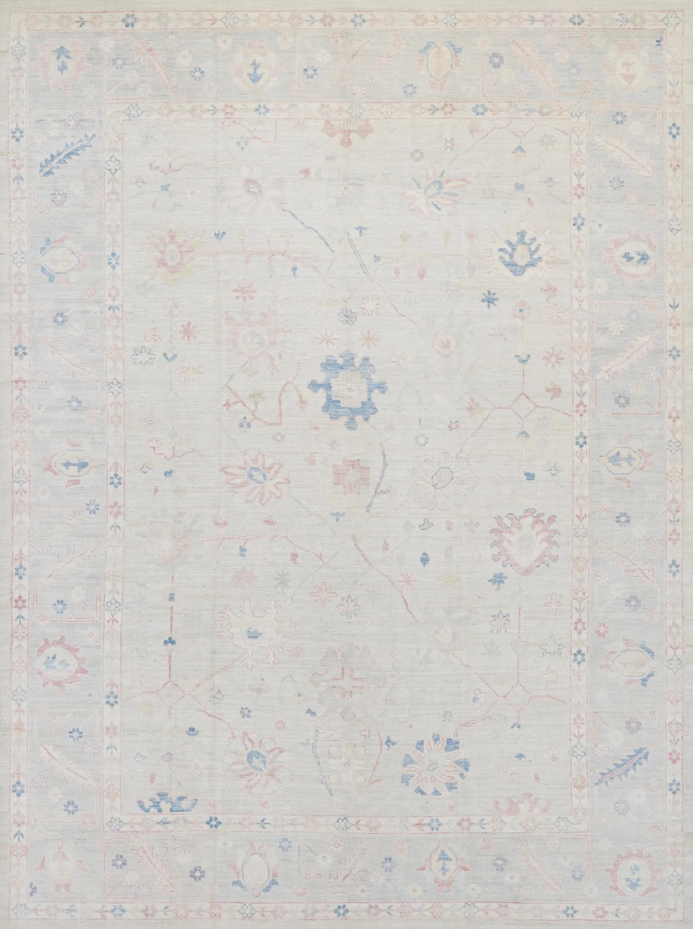 10x14 Ft Muted Oushak Rug - Hand Knotted Afghan Rug - Turkish Floral Design