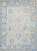 10x14 Ft Muted Blue & Orange Oushak Rug - Hand Knotted Afghan Rug - Turkish Floral Design