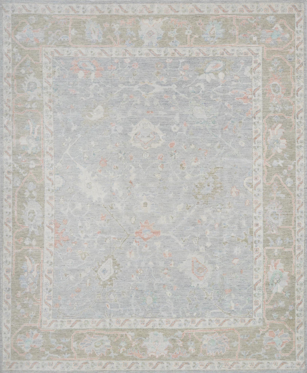 8x10 Ft Light Blue Oushak Rug - Hand Knotted Oriental Rug - Floral Design