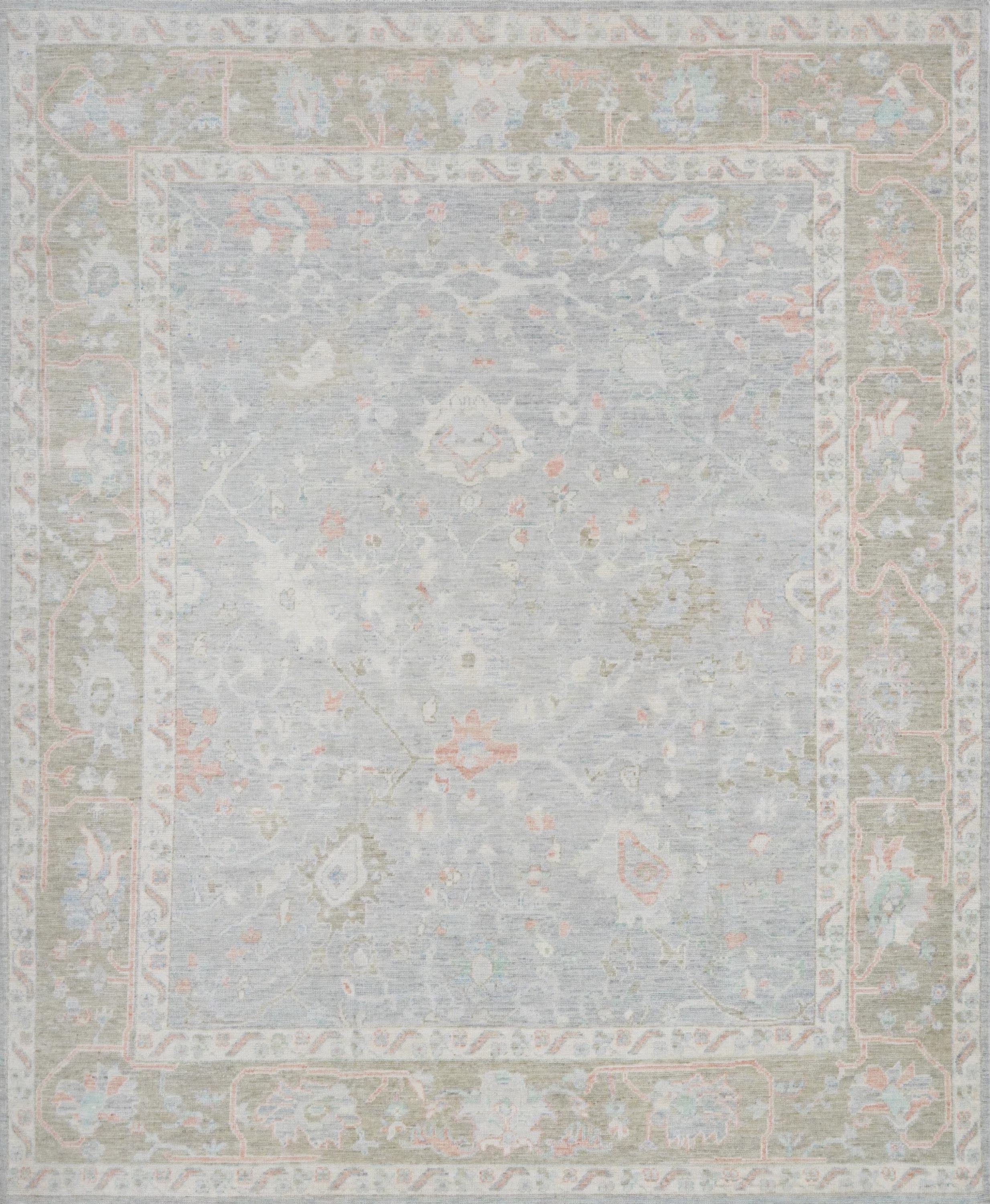 8x10 Ft Light Blue Oushak Rug - Hand Knotted Oriental Rug - Floral Design