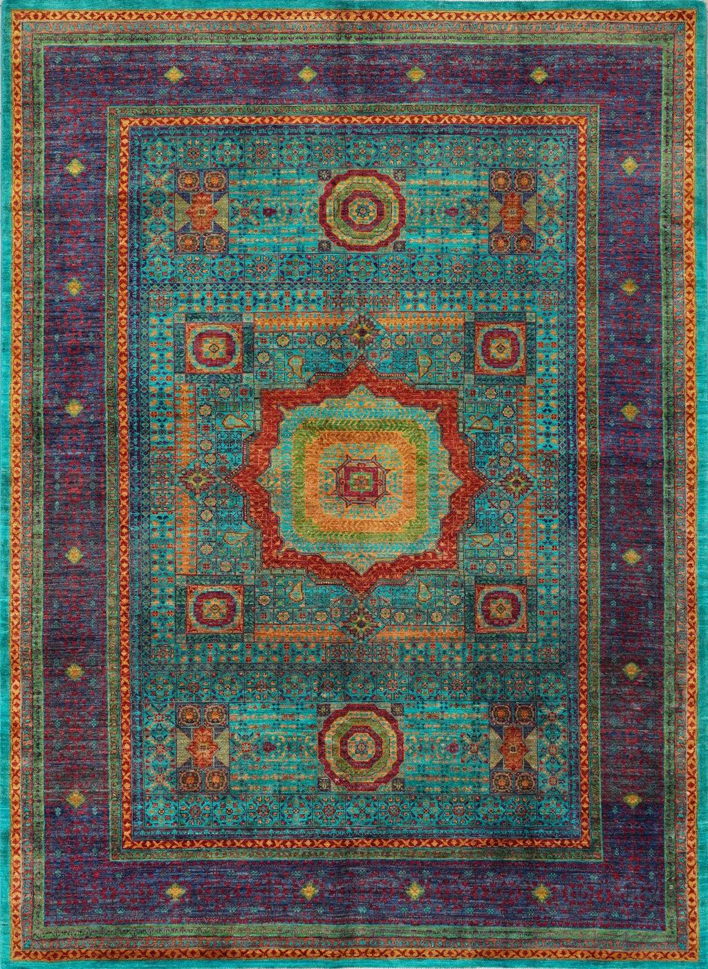7x10 Ft Turquoise Mamluk Rug - Afghan Oriental Wool Rug