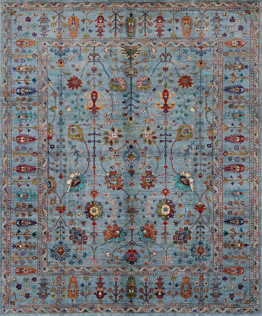 8x10 Ft Blue Sultani Rug - Hand Knotted Oriental Rug - Afghan Design