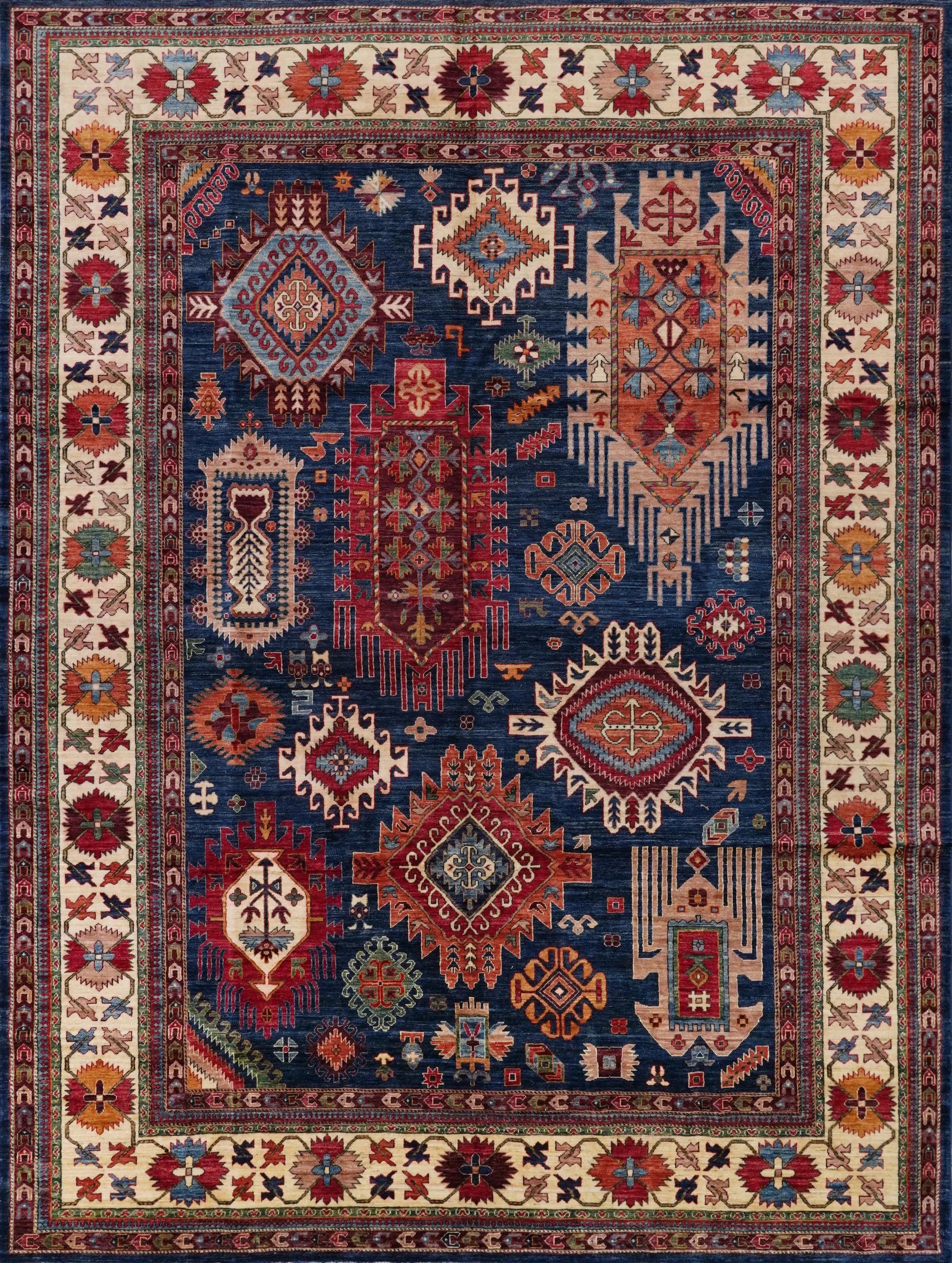 10x14 Ft Blue Beige Serapi Rug - Hand Knotted Wool Oriental Rug