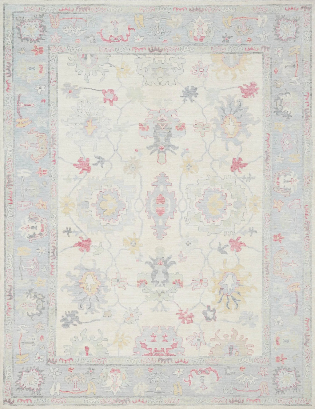 9x12 Ft White Pastel Oushak Rug - Handmade Area Rug - Floral Design