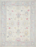 9x12 Ft White Pastel Oushak Rug - Handmade Area Rug - Floral Design
