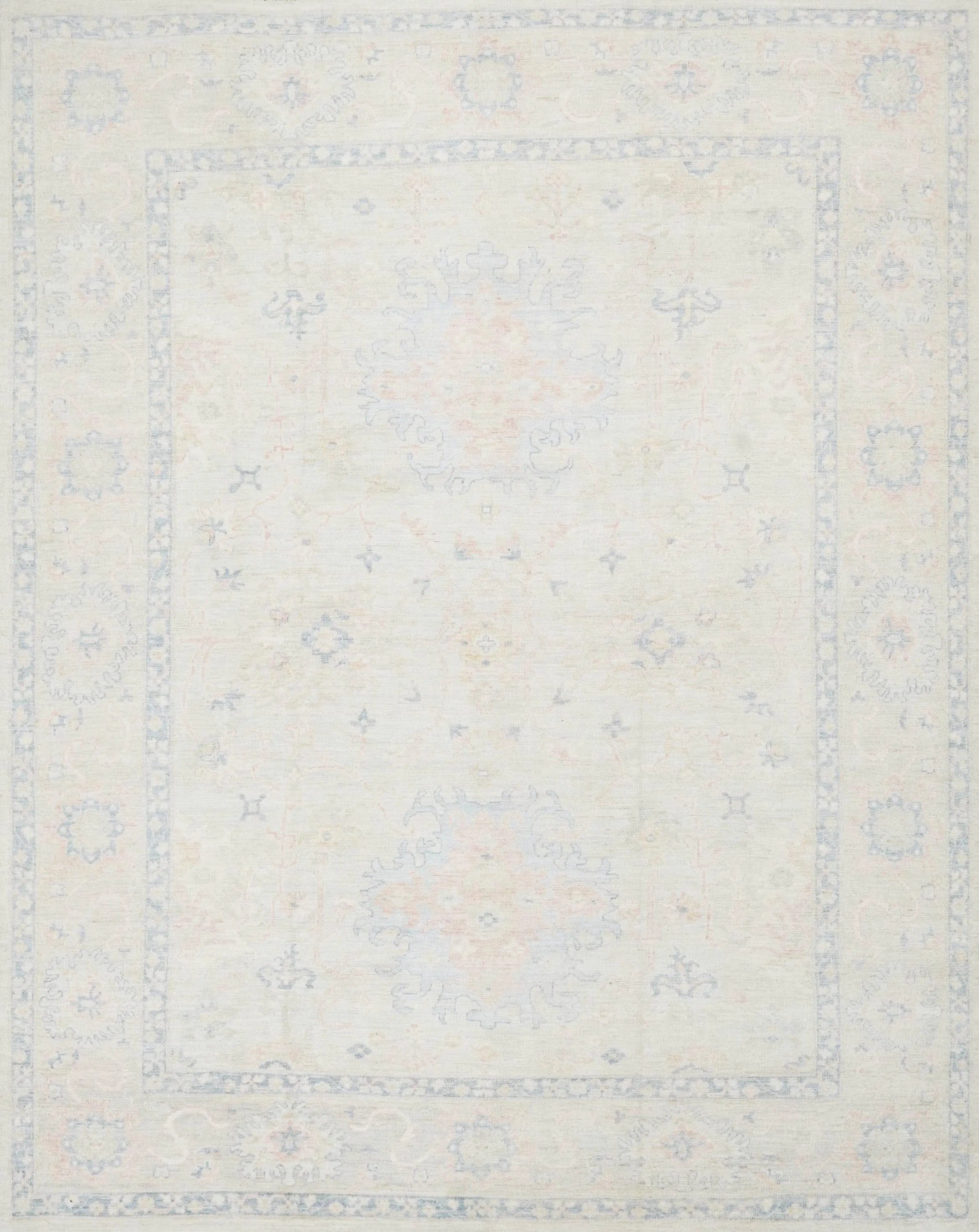9x12 Ft White Pastel Oushak Rug - Handmade Area Rug - Floral Design