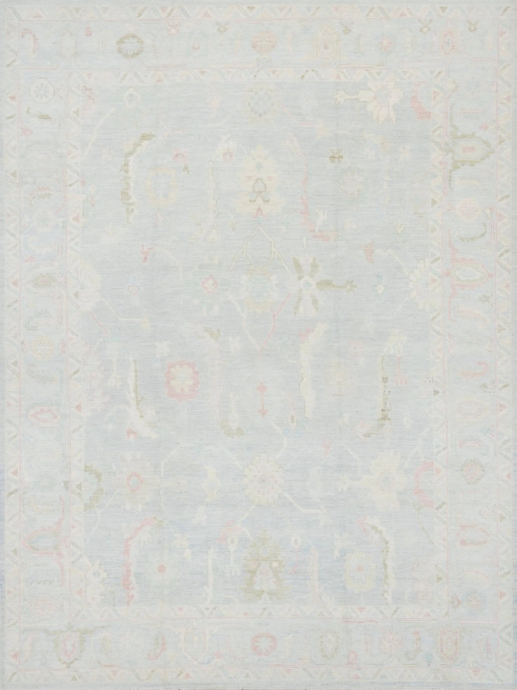9x12 Ft Light Blue Oushak Rug - Handmade Area Rug - Floral Design