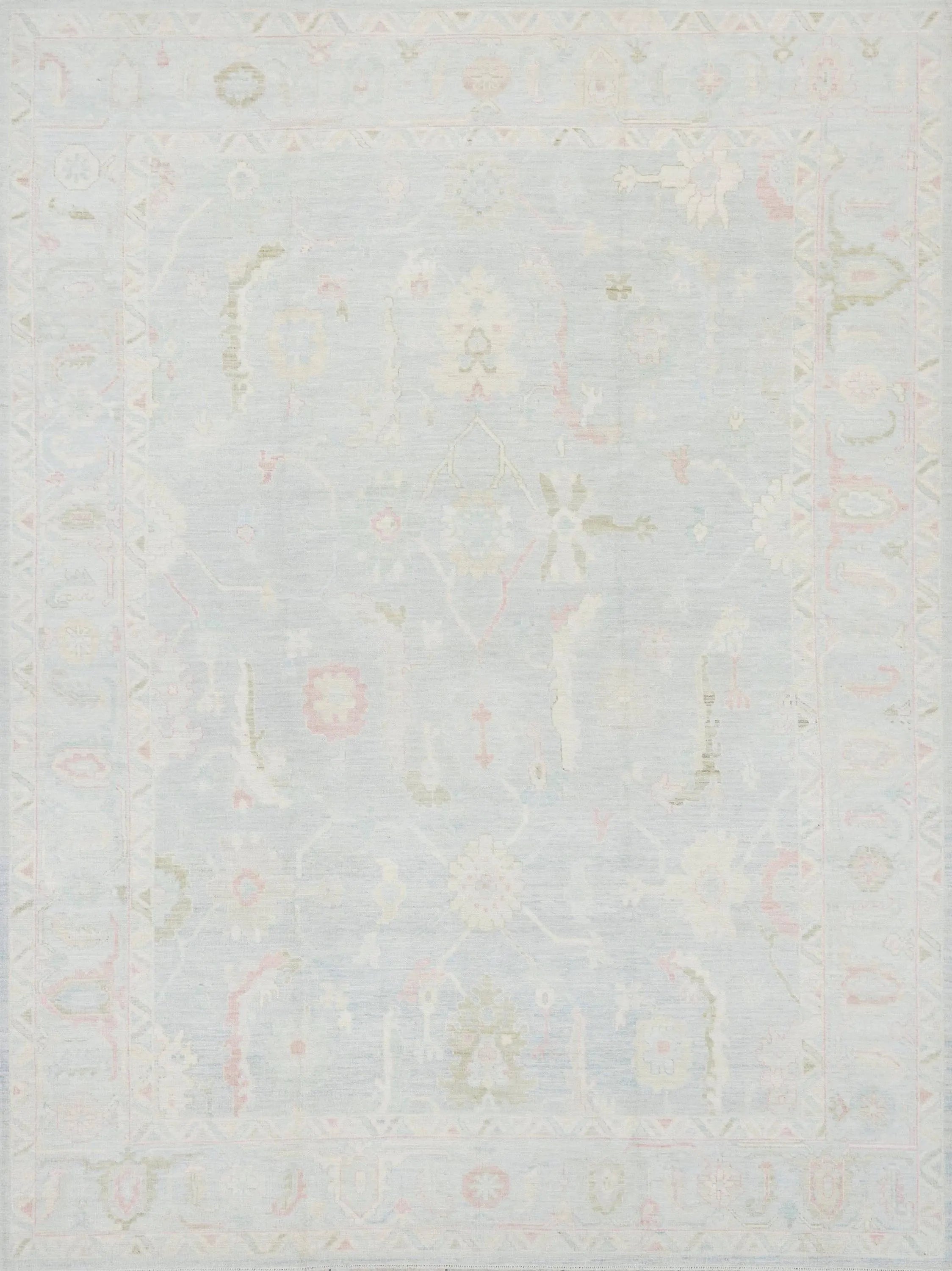 9x12 Ft Light Blue Oushak Rug - Handmade Area Rug - Floral Design