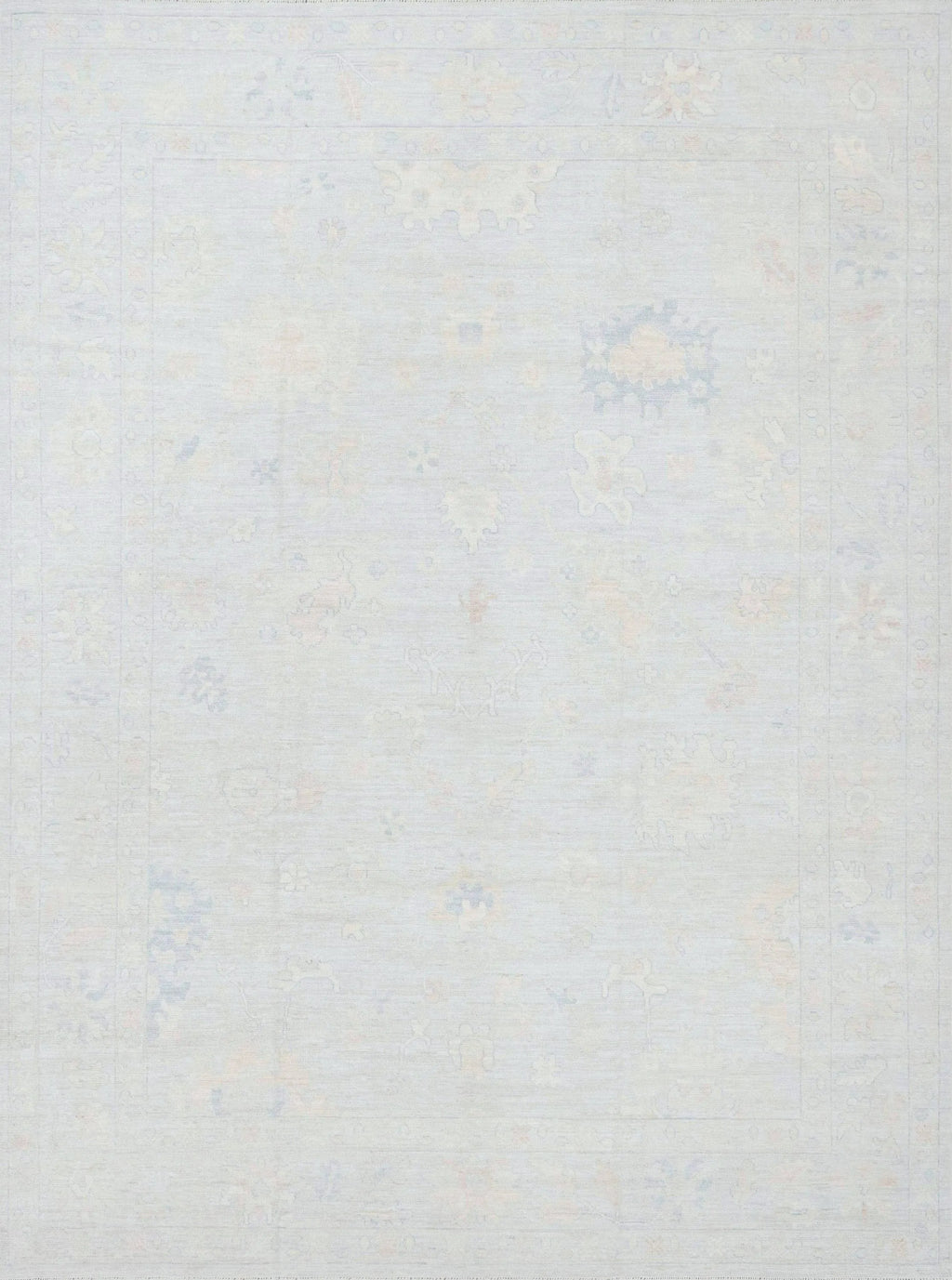 9x12 Ft Light Blue Oushak Rug - Handmade Area Rug - Floral Design