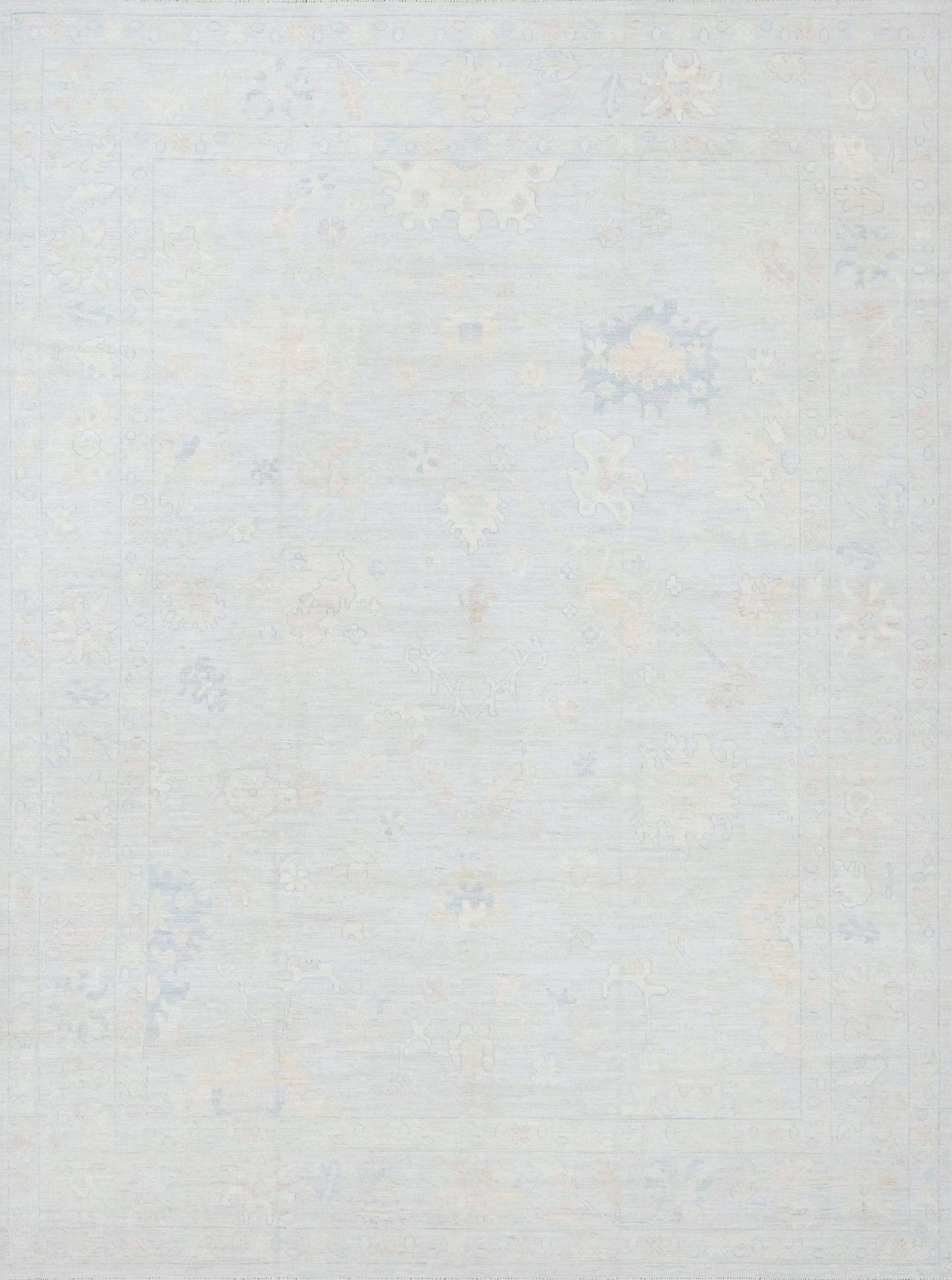 9x12 Ft Light Blue Oushak Rug - Handmade Area Rug - Floral Design