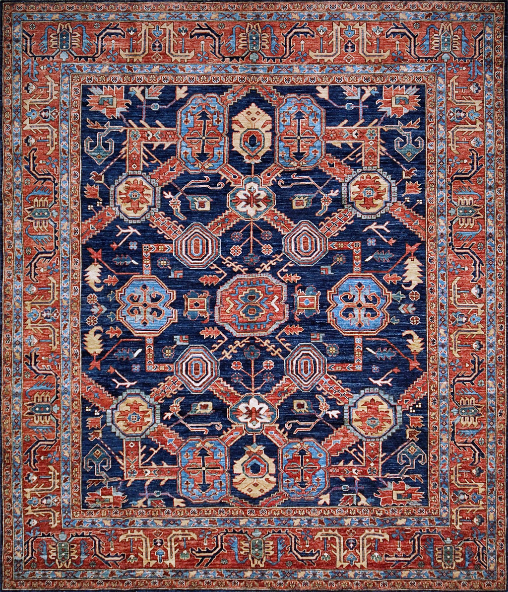 8x10 Ft Blue Heriz Rug - Traditional Hand Knotted Rug - Persian Design
