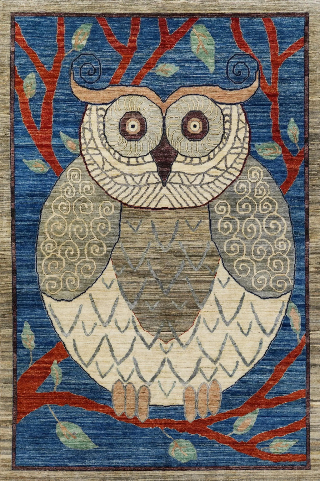 6x9 Ft Owl Rug - Hand Knotted Wool Gabbeh Rug - Animal Design