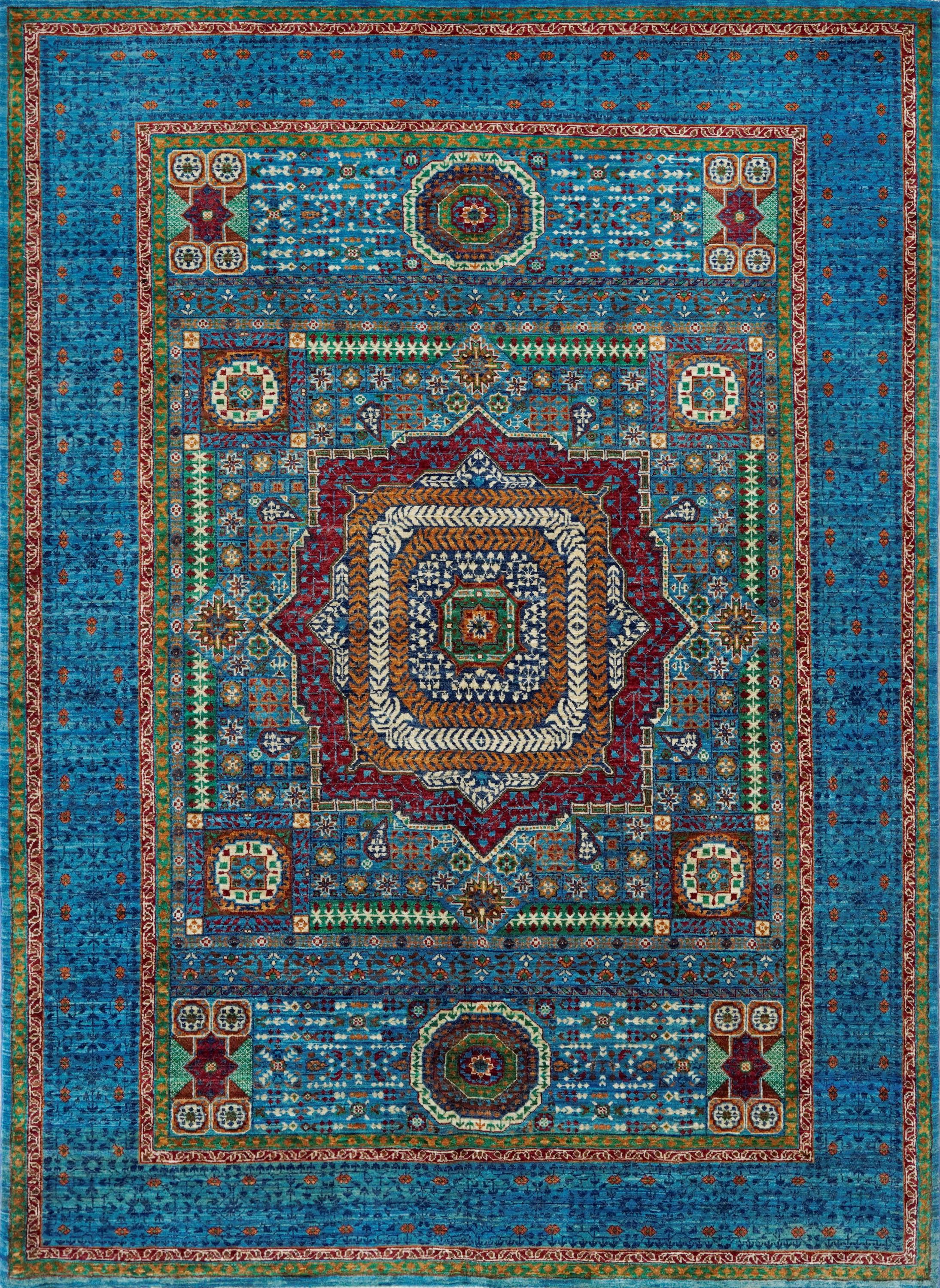 6x8 Ft Blue Mamluk Rug - Hand Knotted Oriental Area Rug