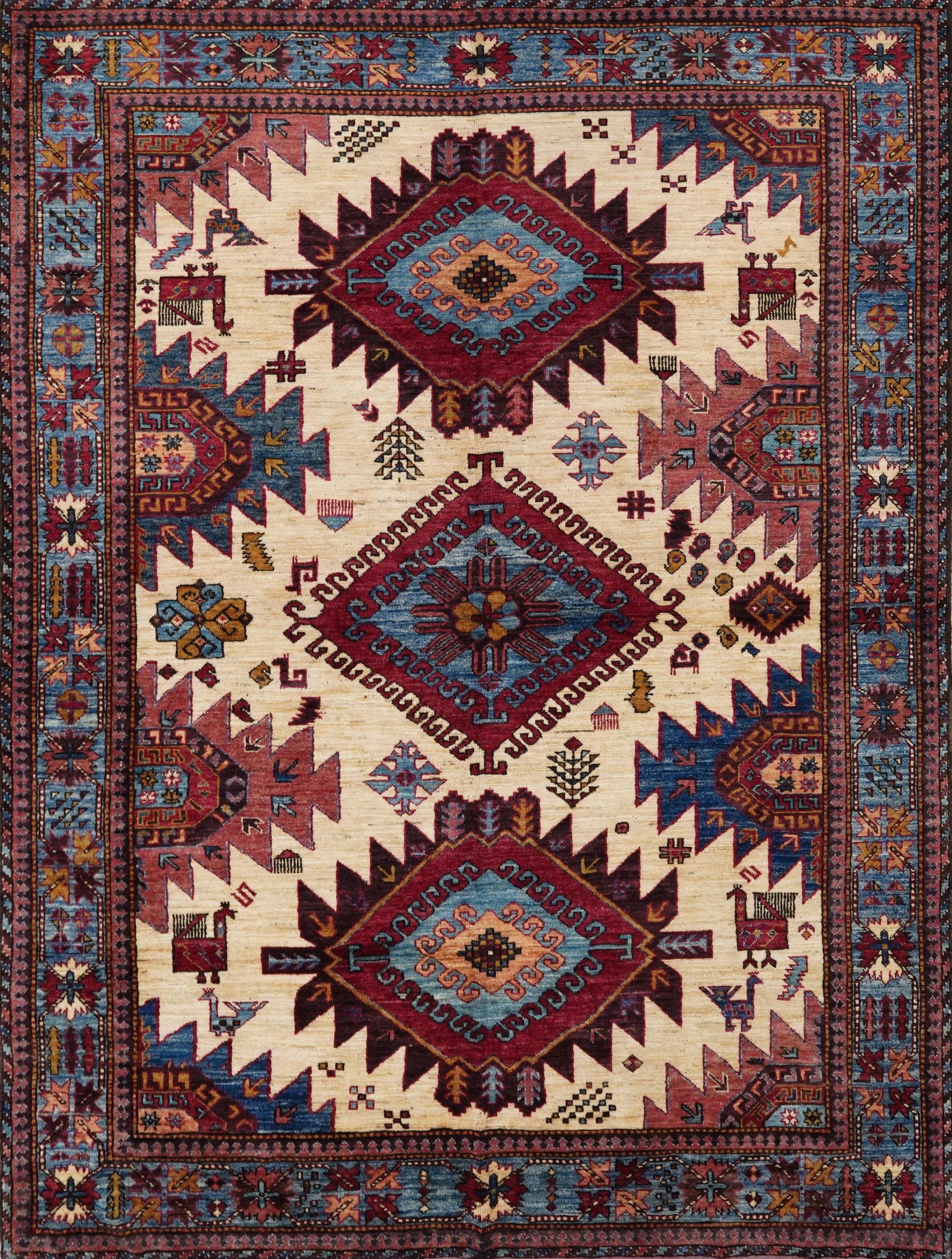 6x8 Ft Red & Blue Baluch Rug - Hand Knotted Oriental Rug - Tribal Design
