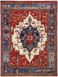 9x12 Ft Red & Blue Serapi Rug - Hand Knotted Antique Rug - Persian Design
