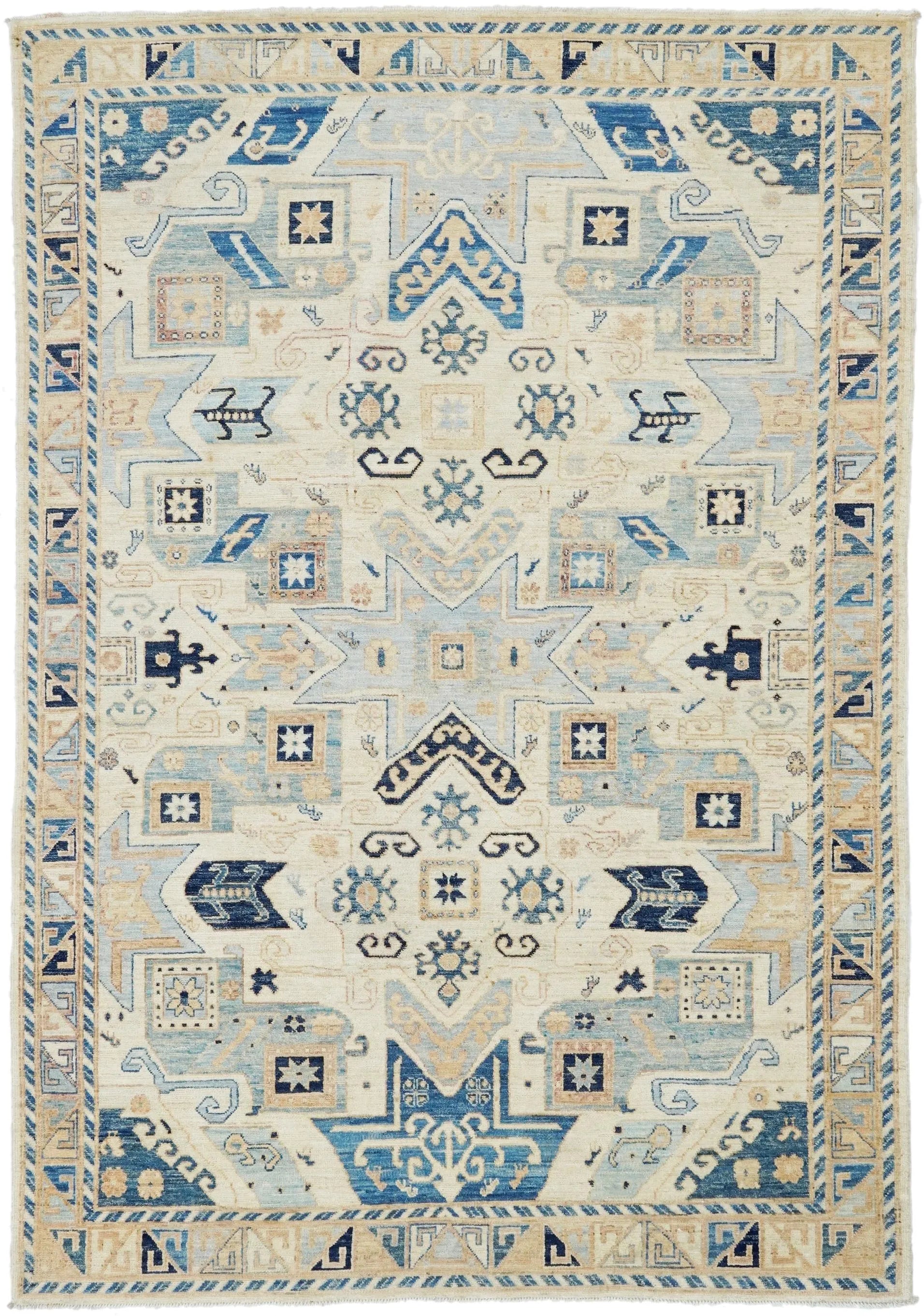 6x9 Ft Antique Heriz Rug - Beige & Blue Persian Rug