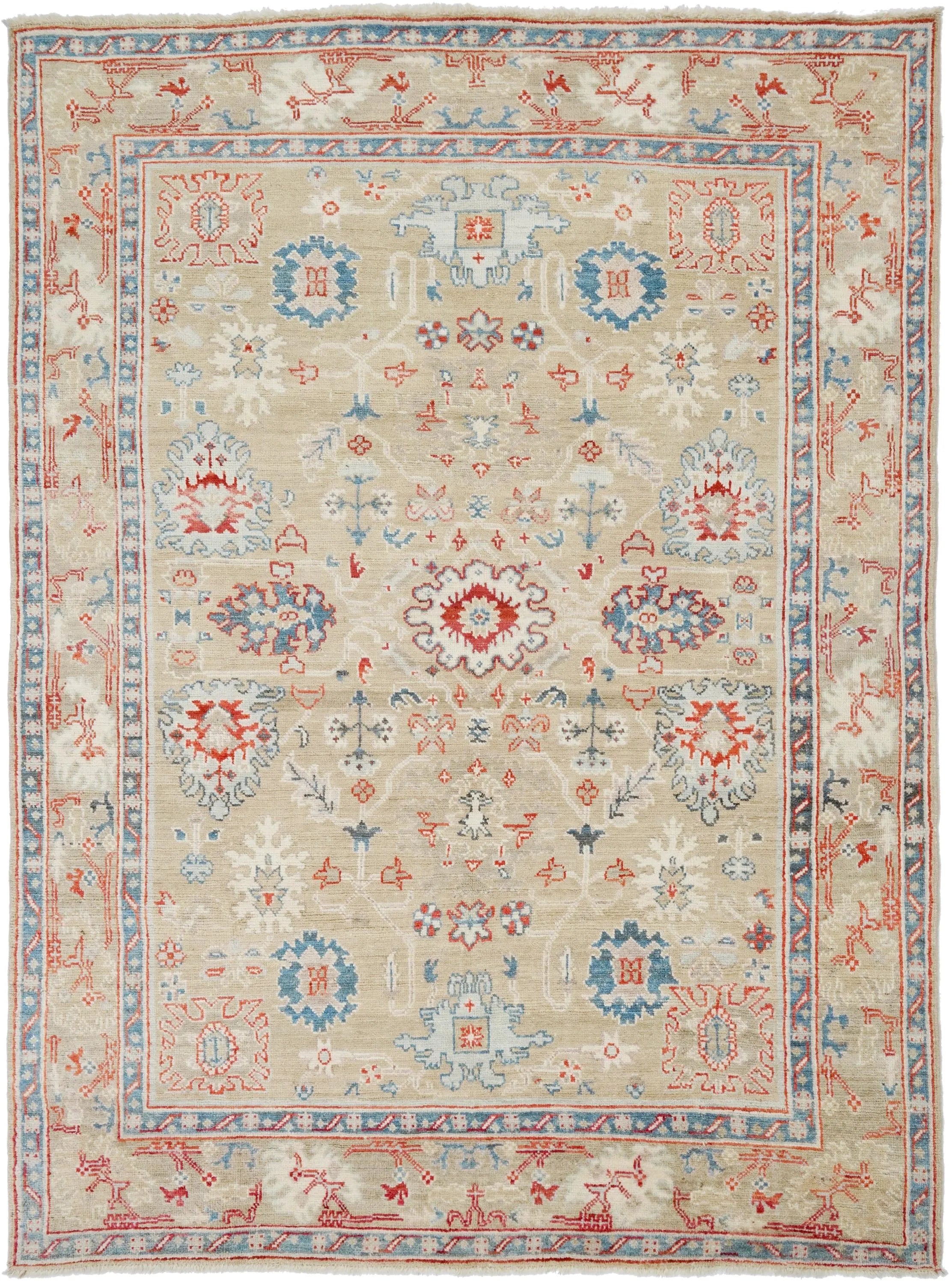 8x11 Ft Brown & Red Oushak Rug - Hand Knotted Oriental Rug - Floral Design