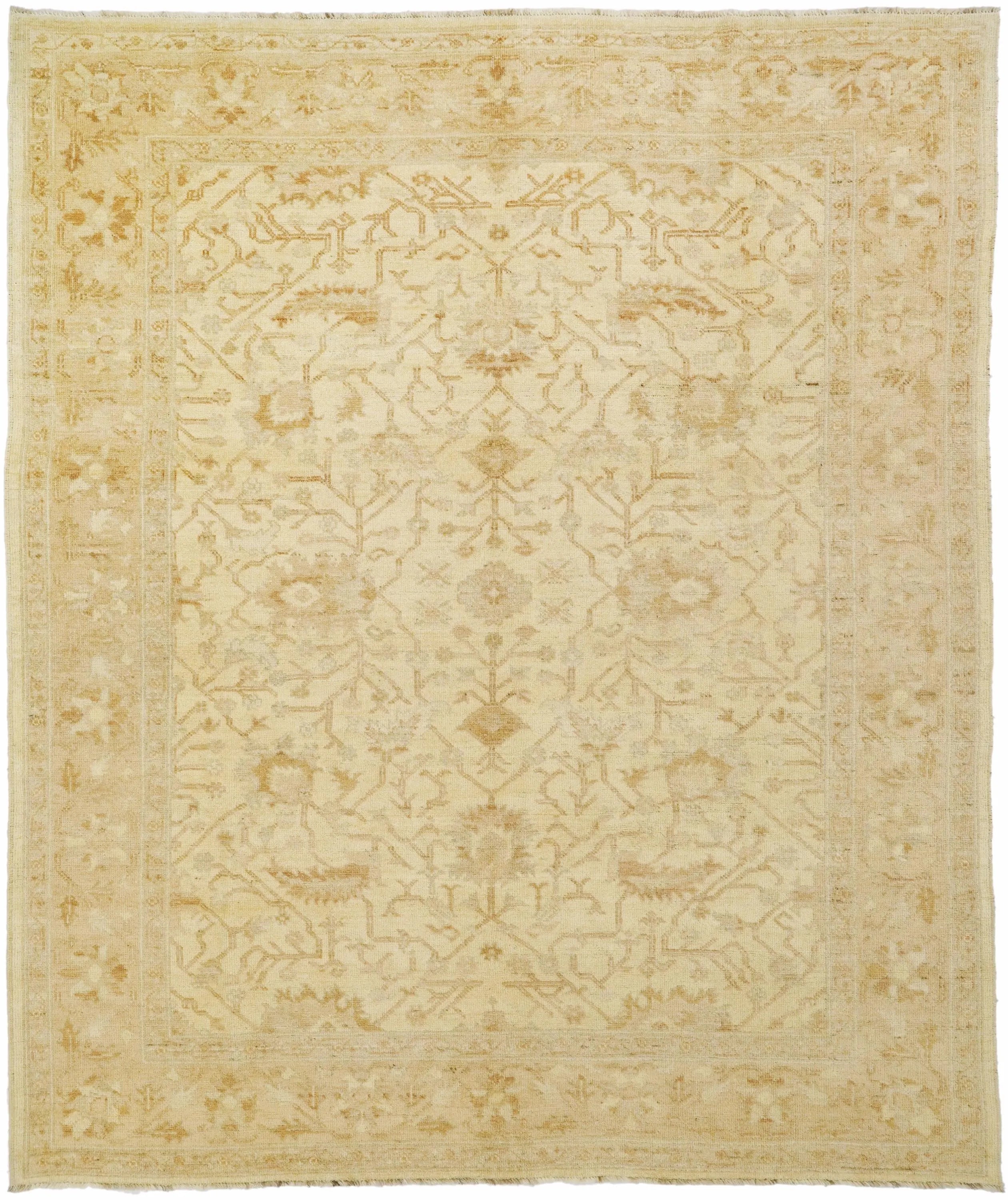 9x12 Ft Beige Ushak Rug - Hand Knotted Afghan Oriental Rug
