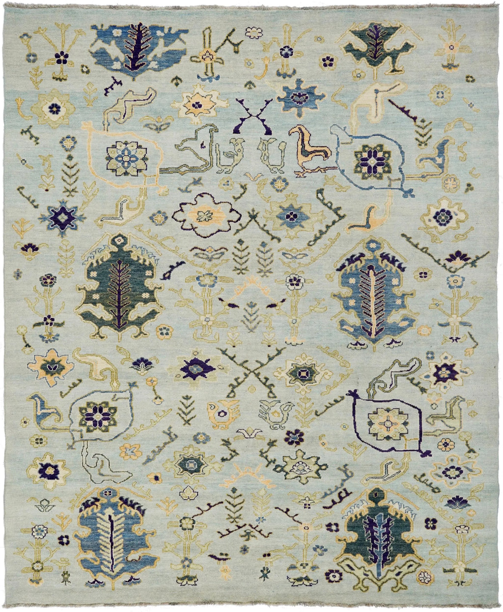 9x12 Ft Light Green Ushak Rug - Hand Knotted Afghan Oriental Rug