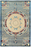 6x9 Ft Antique Tibetan Rug - Beige & Blue Chinese Design