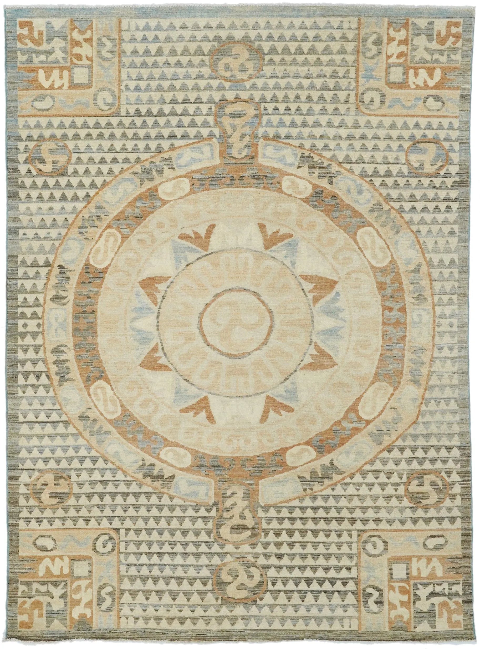 6x9 Ft Antique Tibetan Rug - Beige & Brown Chinese Design
