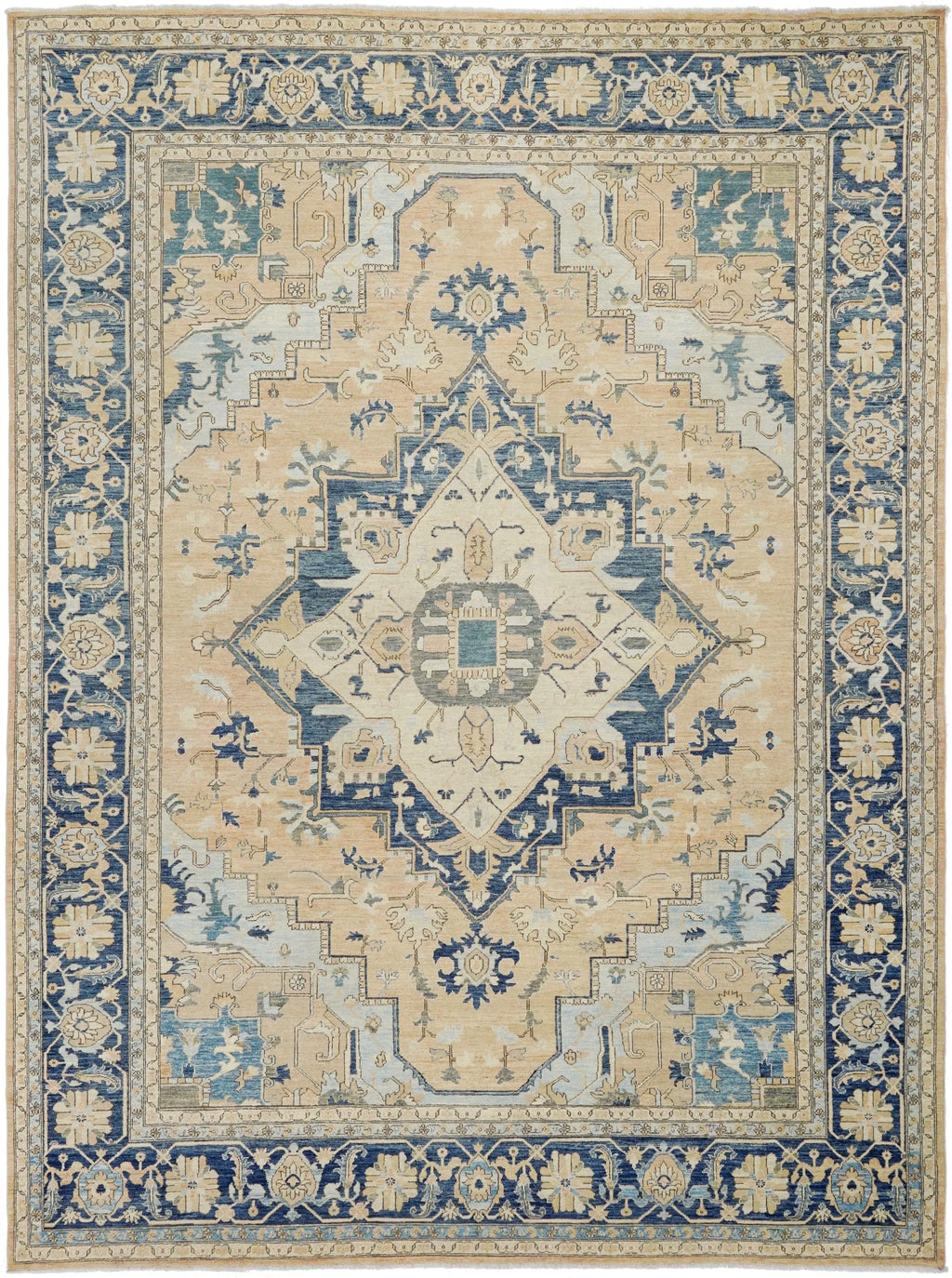 10x14 Ft Blue & Orange Heriz Rug - Hand Knotted Antique Rug