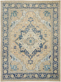 10x14 Ft Blue & Orange Heriz Rug - Hand Knotted Antique Rug