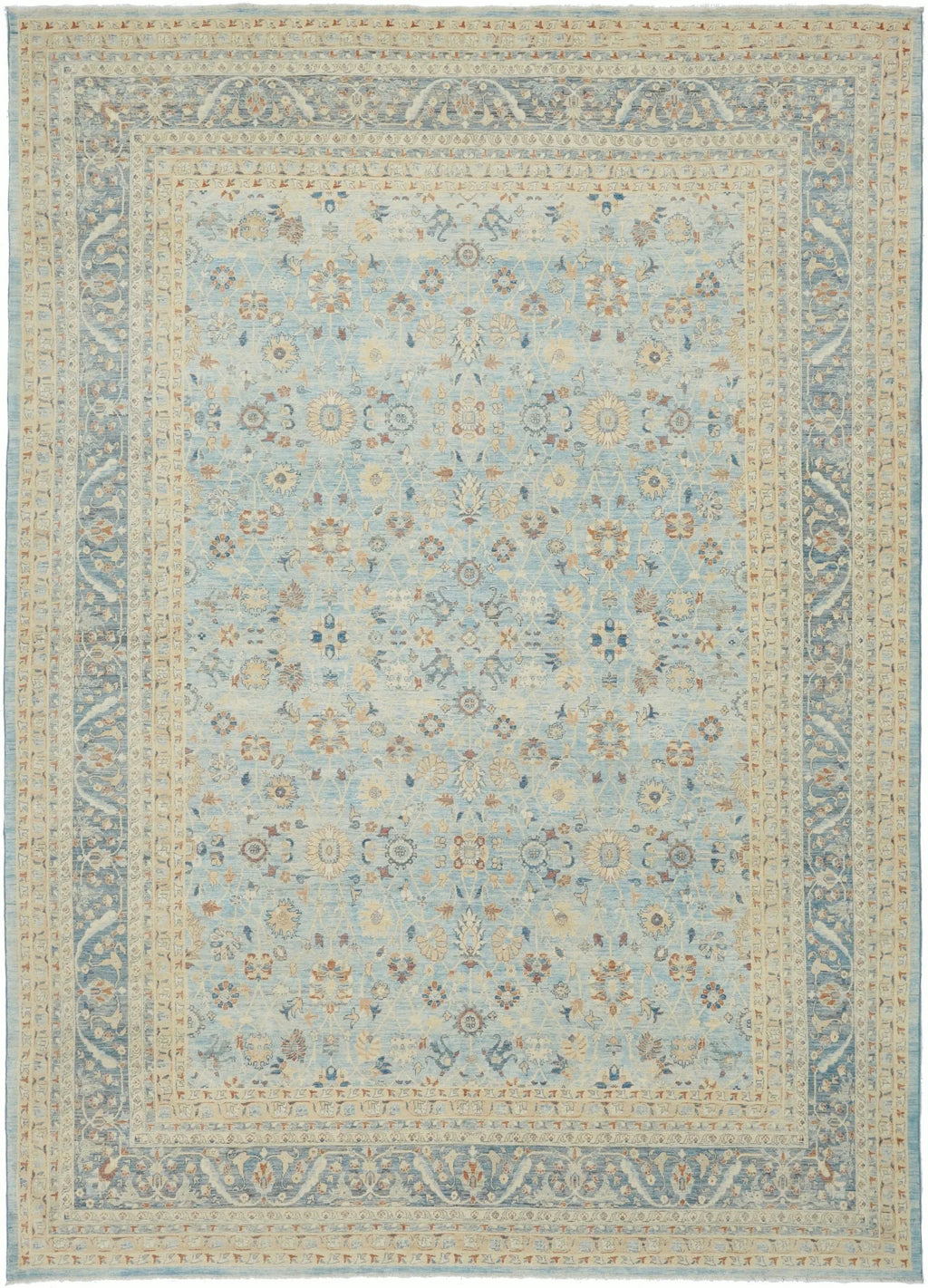 9x13 Ft Light Blue Serapi Rug - Hand Knotted Antique Rug - Persian Design