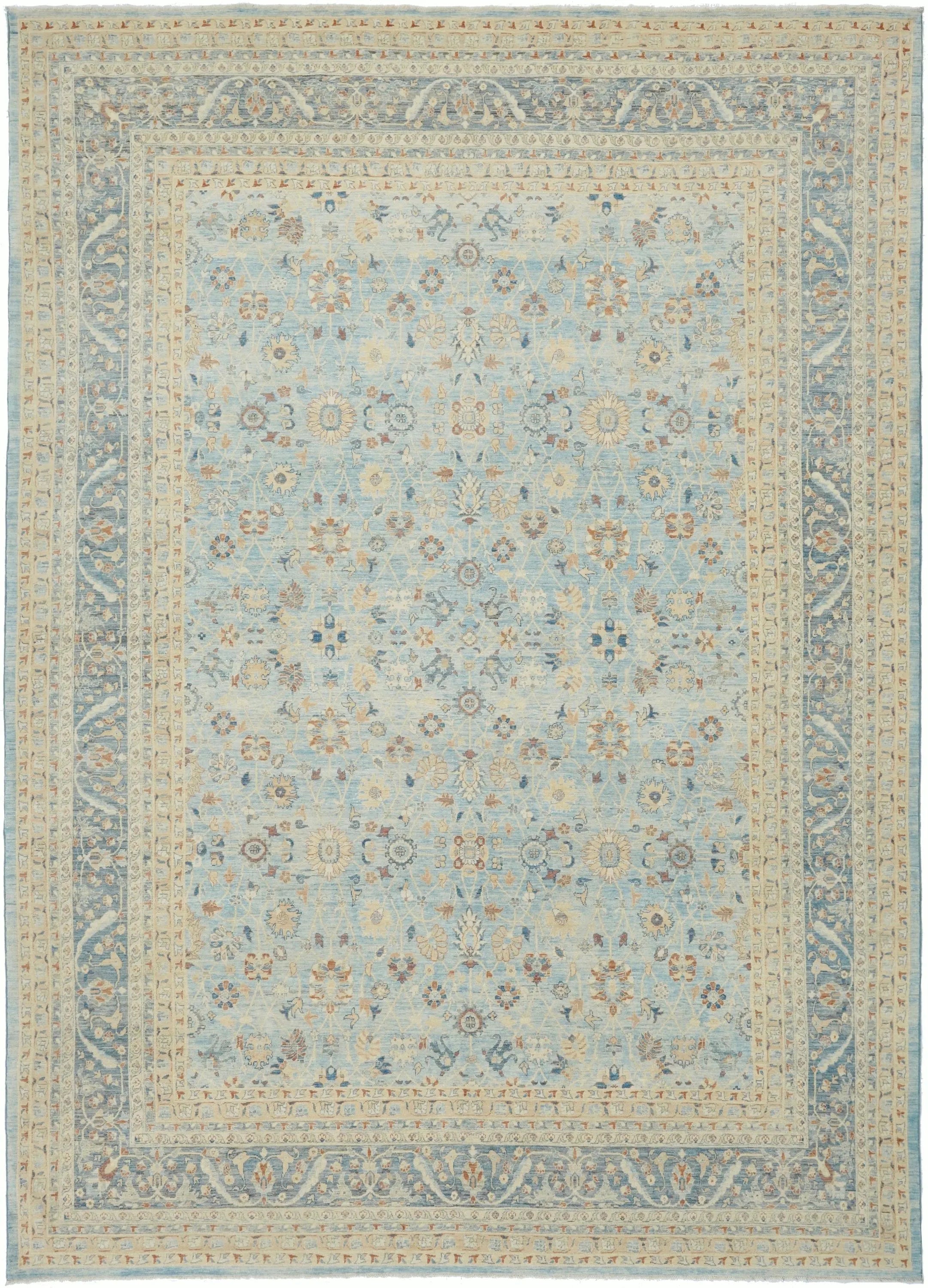 9x13 Ft Light Blue Serapi Rug - Hand Knotted Antique Rug - Persian Design